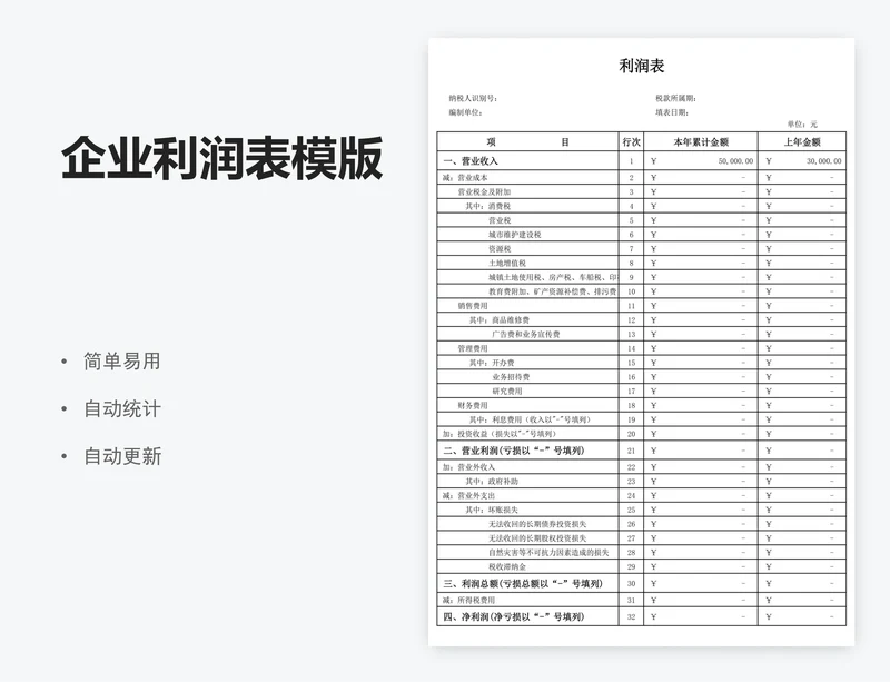 企业利润表模版