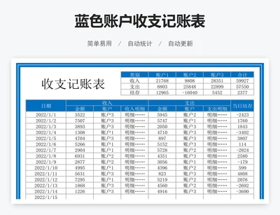 蓝色账户收支记账表