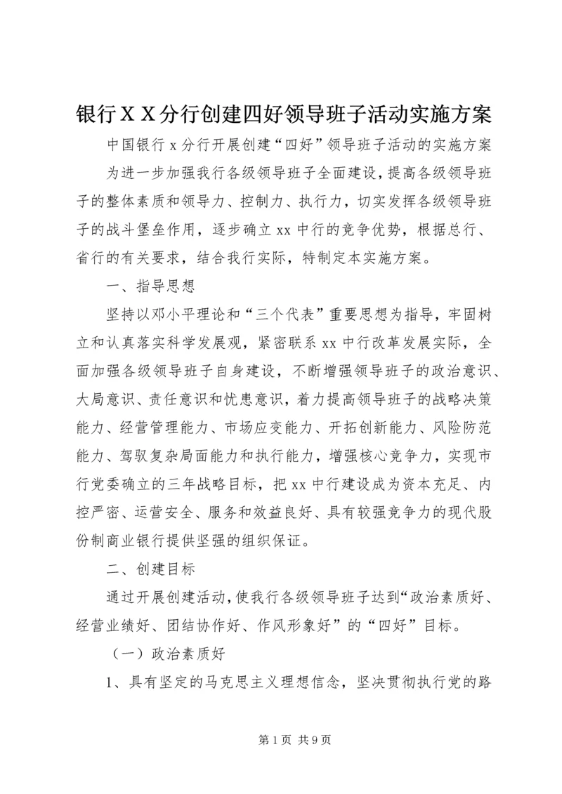银行ＸＸ分行创建四好领导班子活动实施方案.docx