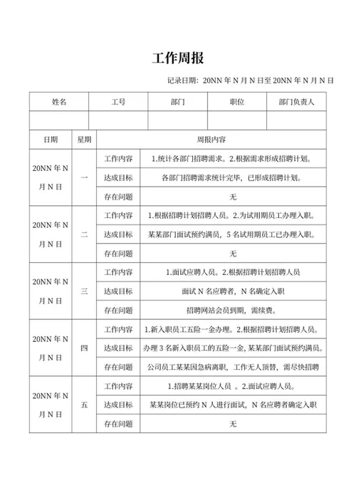 人事工作周报word模板