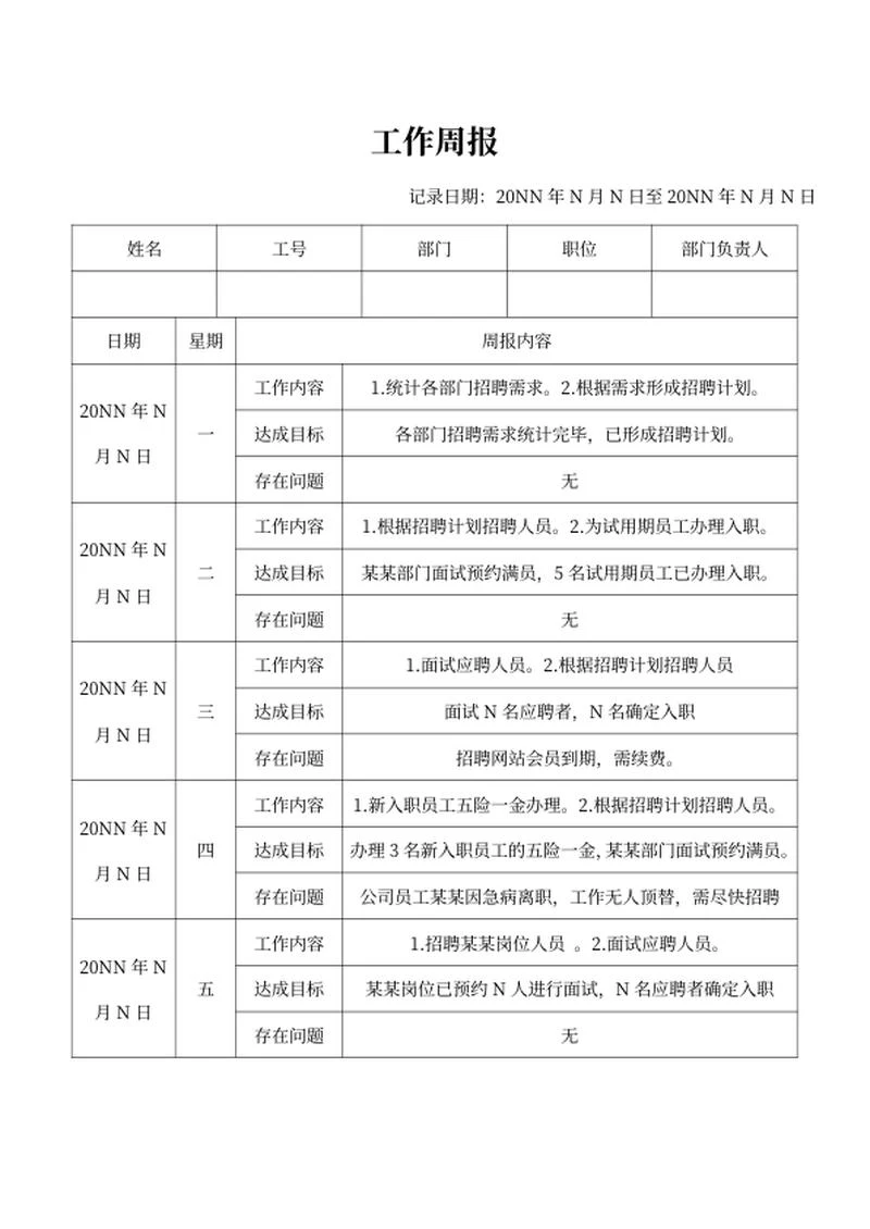 人事工作周报word模板
