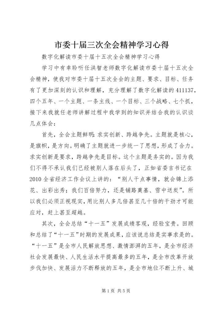 市委十届三次全会精神学习心得 (4).docx