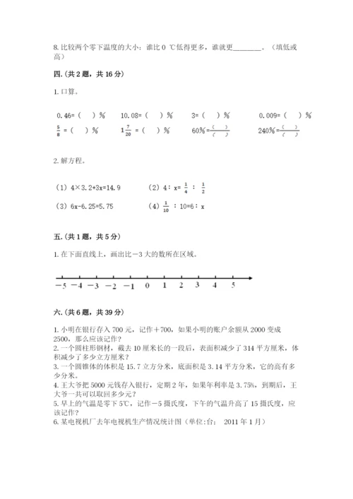 沪教版六年级数学下学期期末测试题附参考答案（实用）.docx