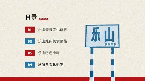 红蓝色手绘插画风乐山美食介绍PPT模板