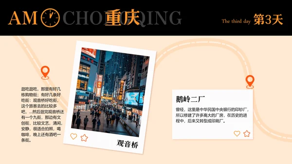 橙黑色插画风重庆旅游攻略