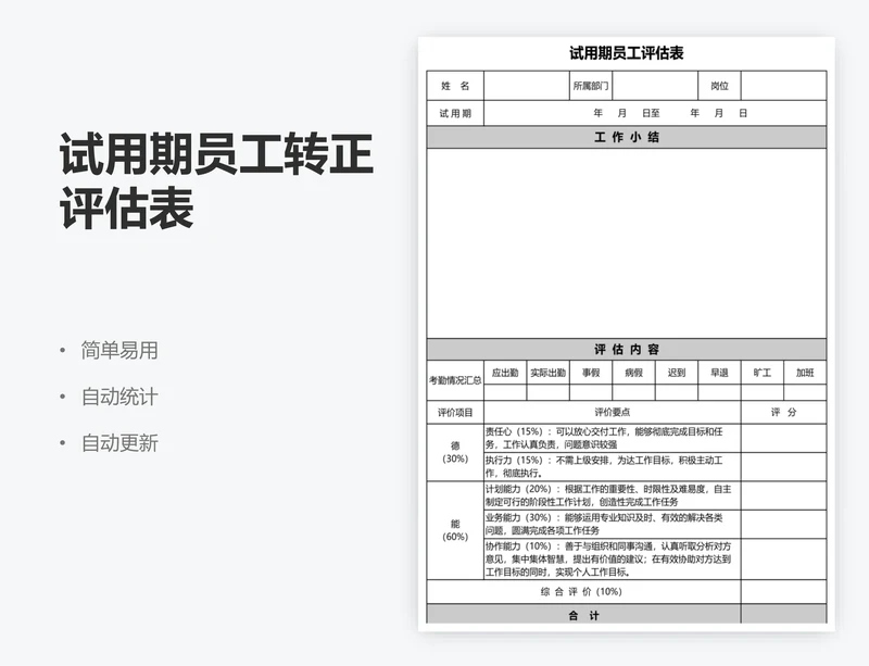 试用期员工转正评估表