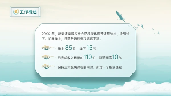 新中式清雅风格年中工作总结通用PPT模板