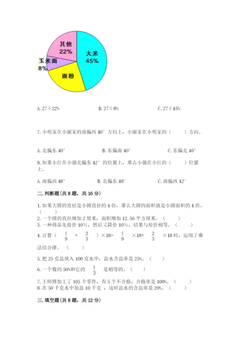 人教版六年级上册数学期末测试卷含答案（预热题）.docx