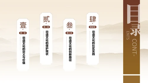 棕色中国风非遗文化的传承与创新之路PPT模板