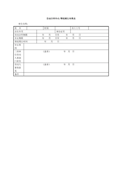 劳动合同中止继续履行审批表