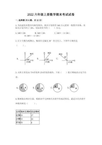 2022六年级上册数学期末考试试卷精品【历年真题】.docx
