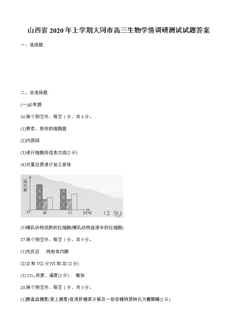 山西省2020年上学期大同市高三生物学情调研测试试题答案[精选]