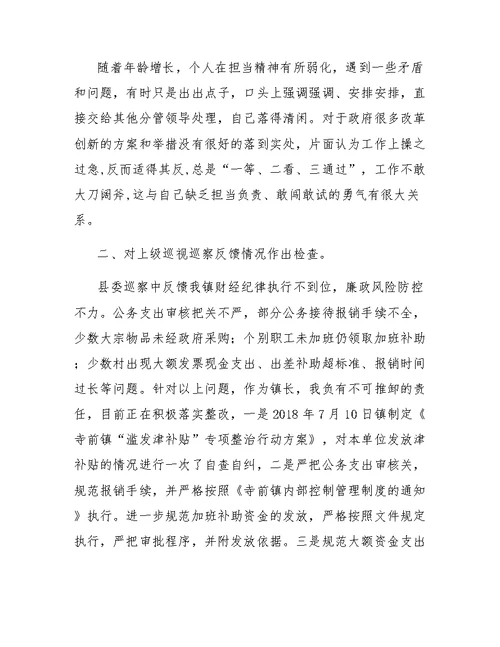 乡镇长“讲忠诚、严纪律、立政德”专题警示教育民主生活会对照检查发言材料