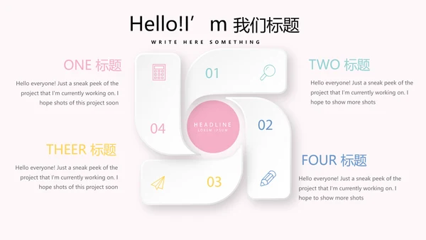 粉色小清新微立体述职报告通用PPT动态模板