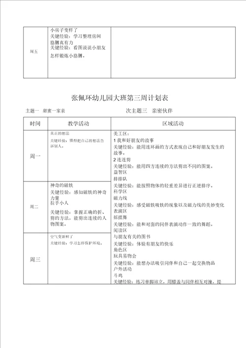 大班下学期周计划