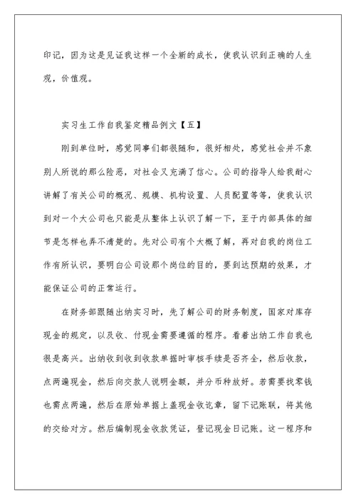 实习生工作自我鉴定精品例文