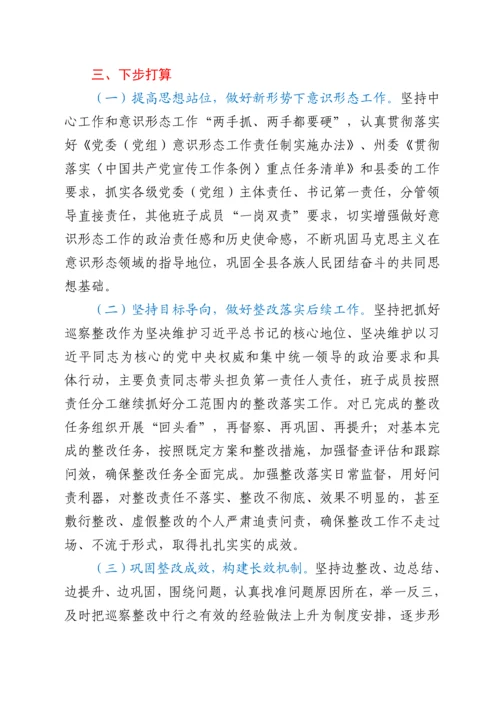 xx县委宣传部关于巡察整改进展情况的报告.docx