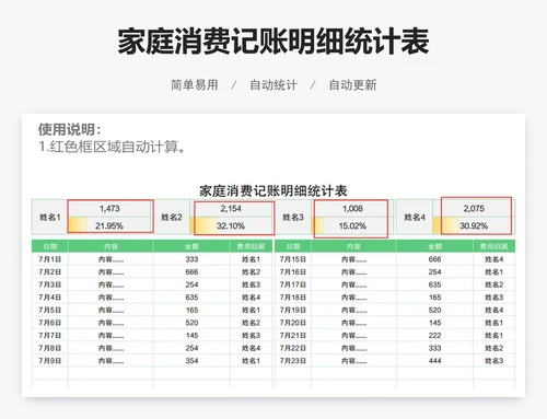 家庭消费记账明细统计表