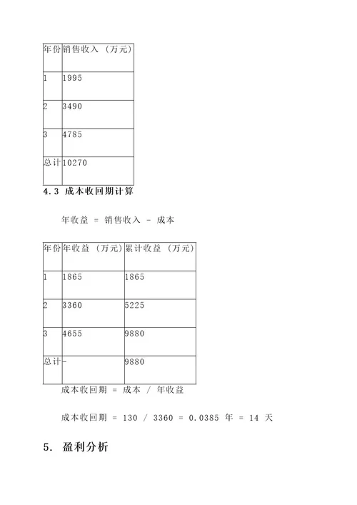 创业项目成本收回方案