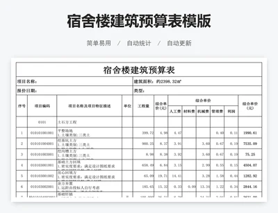 宿舍楼建筑预算表模版