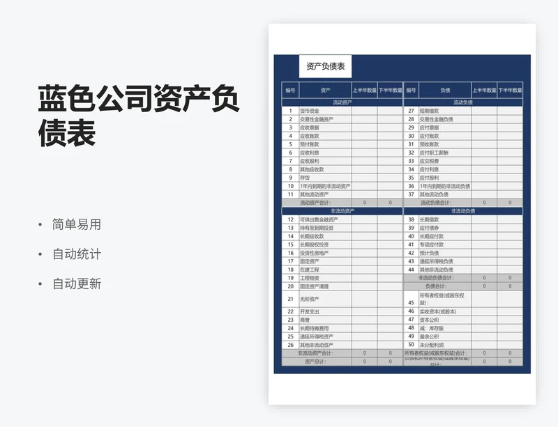 蓝色公司资产负债表