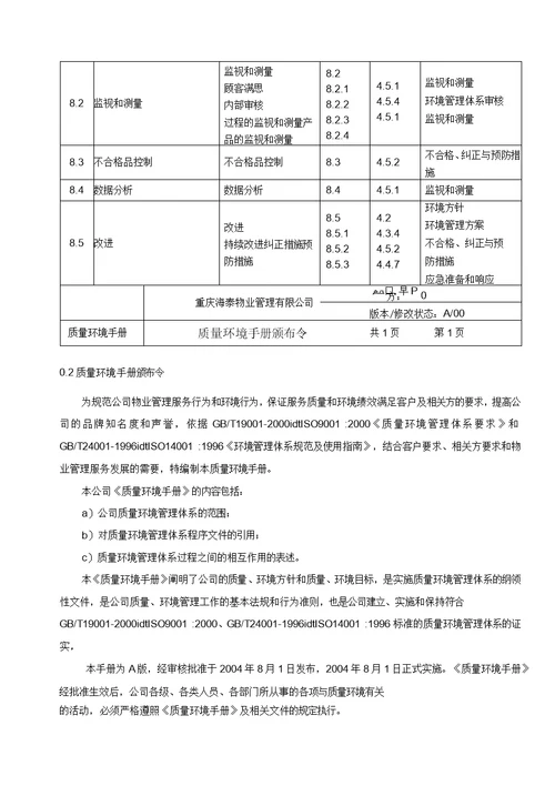 海泰物业公司质量环境手册