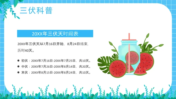 夏季防暑三伏天科普介绍PPT模板