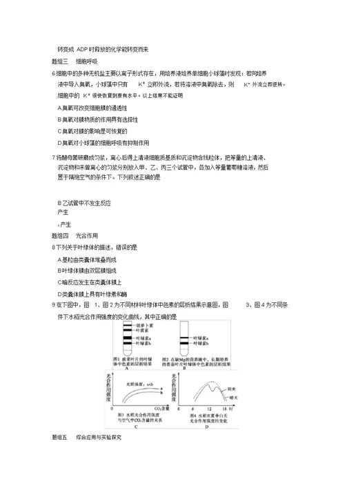 2022学年高中生物第四章光合作用和细胞呼吸专项检测同步课时检测苏教版必修1