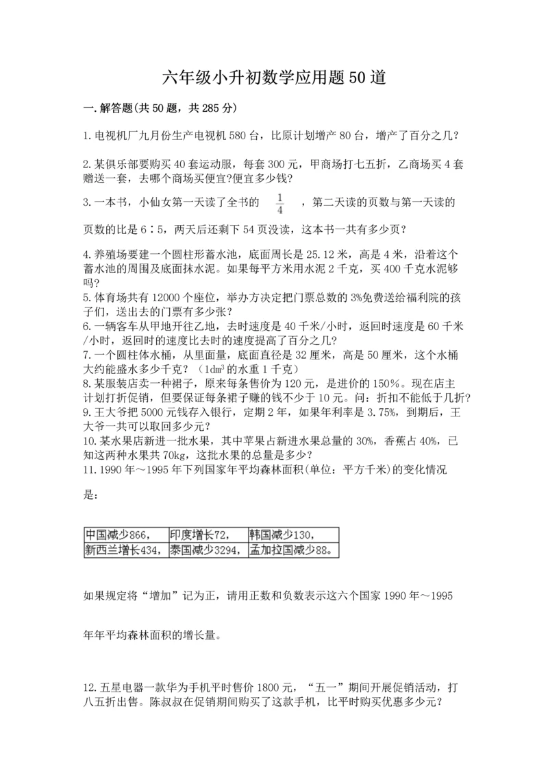 六年级小升初数学应用题50道附完整答案（夺冠系列）.docx