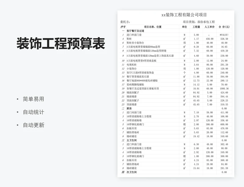 装饰工程预算表