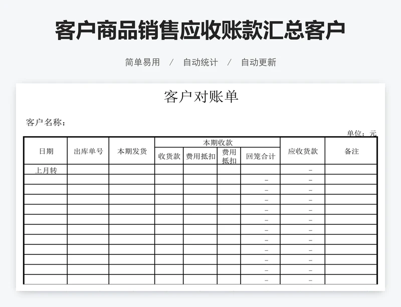 客户商品销售应收账款汇总客户对账单