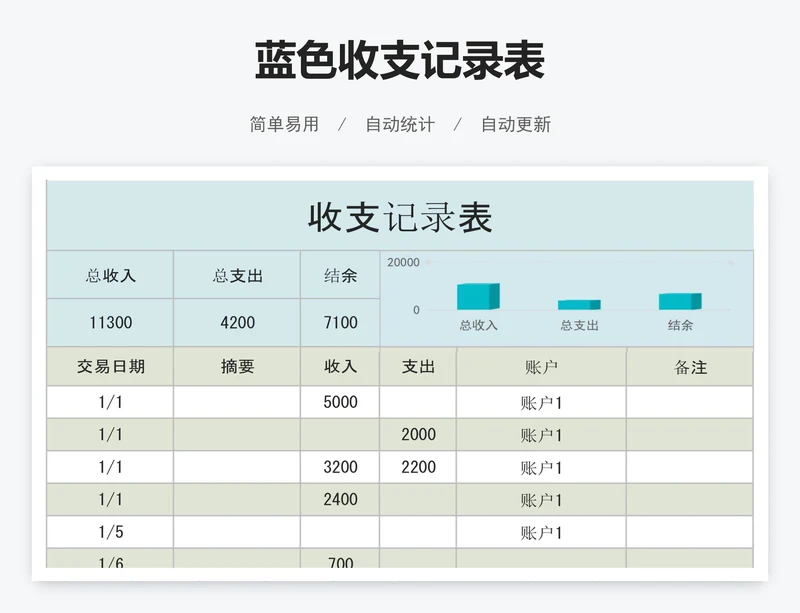 蓝色收支记录表