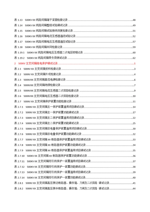 变配电工程继电保护调试记录