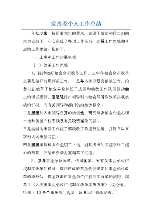 发改委个人工作总结