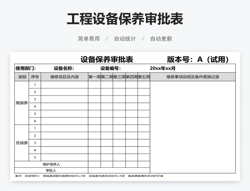 工程设备保养审批表