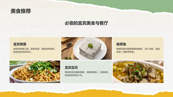 黄色摄影风宜宾美食与自然景观介绍PPT模板