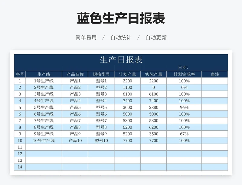 蓝色生产日报表