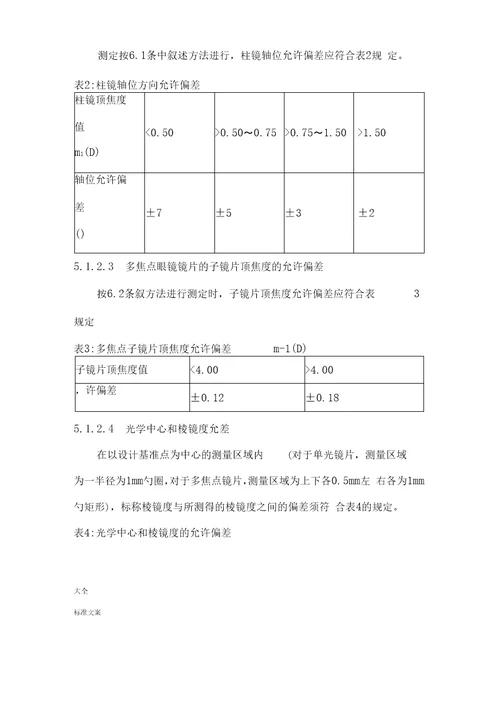 眼镜镜片全参数及实用标准