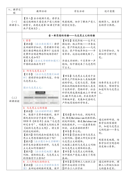 第14课 中国共产党诞生（教案）-【课堂无忧】新课标同步核心素养课堂