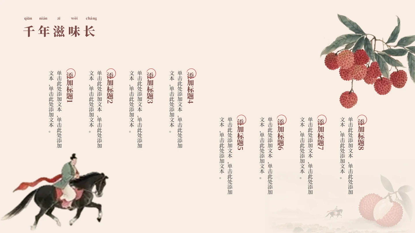 中国风工笔画长安的荔枝读书分享并列PPT单页