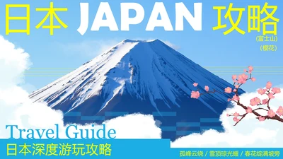 蓝黄色插画日式日本旅游攻略PPT模板