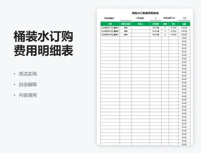 简约绿色桶装水订购费用明细表