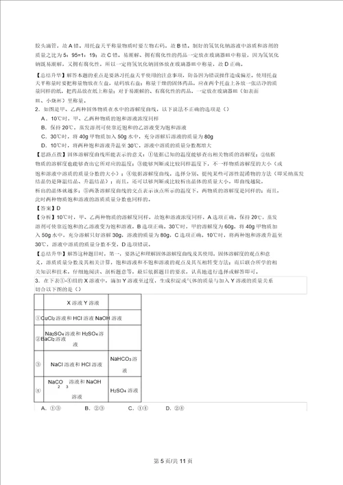 中考化学总复习溶液、溶解度和溶质的质量分数专题突破