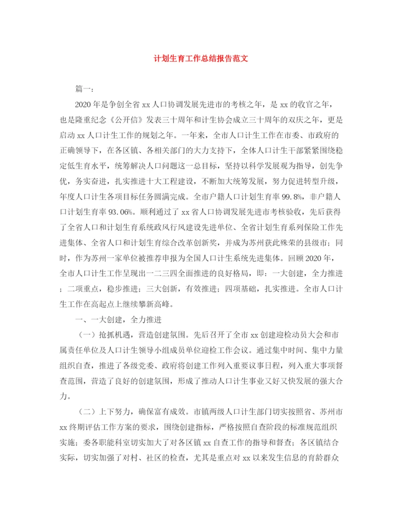 精编之计划生育工作总结报告范文.docx