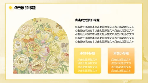黄色小清新风花团锦簇主题汇报PPT模板