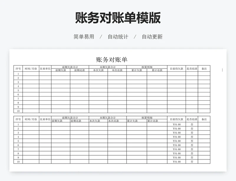 账务对账单模版