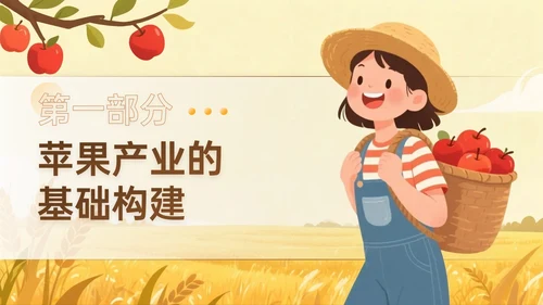 棕黄色插画风关于苹果产业赋能乡村振兴之路PPT模板