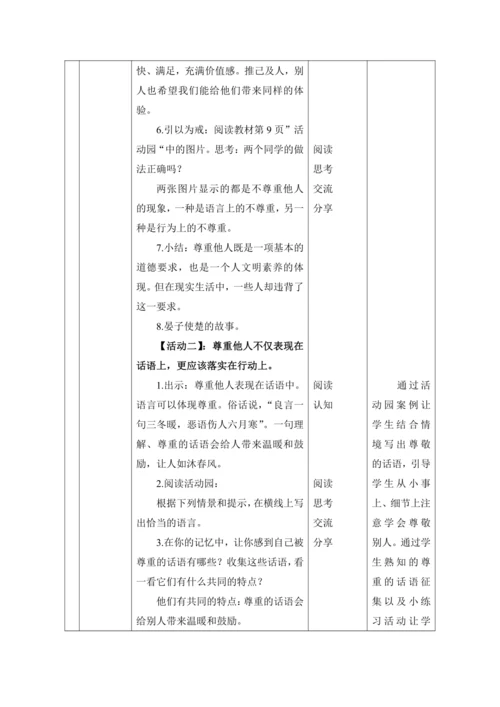 （核心素养目标）1.学会尊重 第3课时——尊重他人  教案