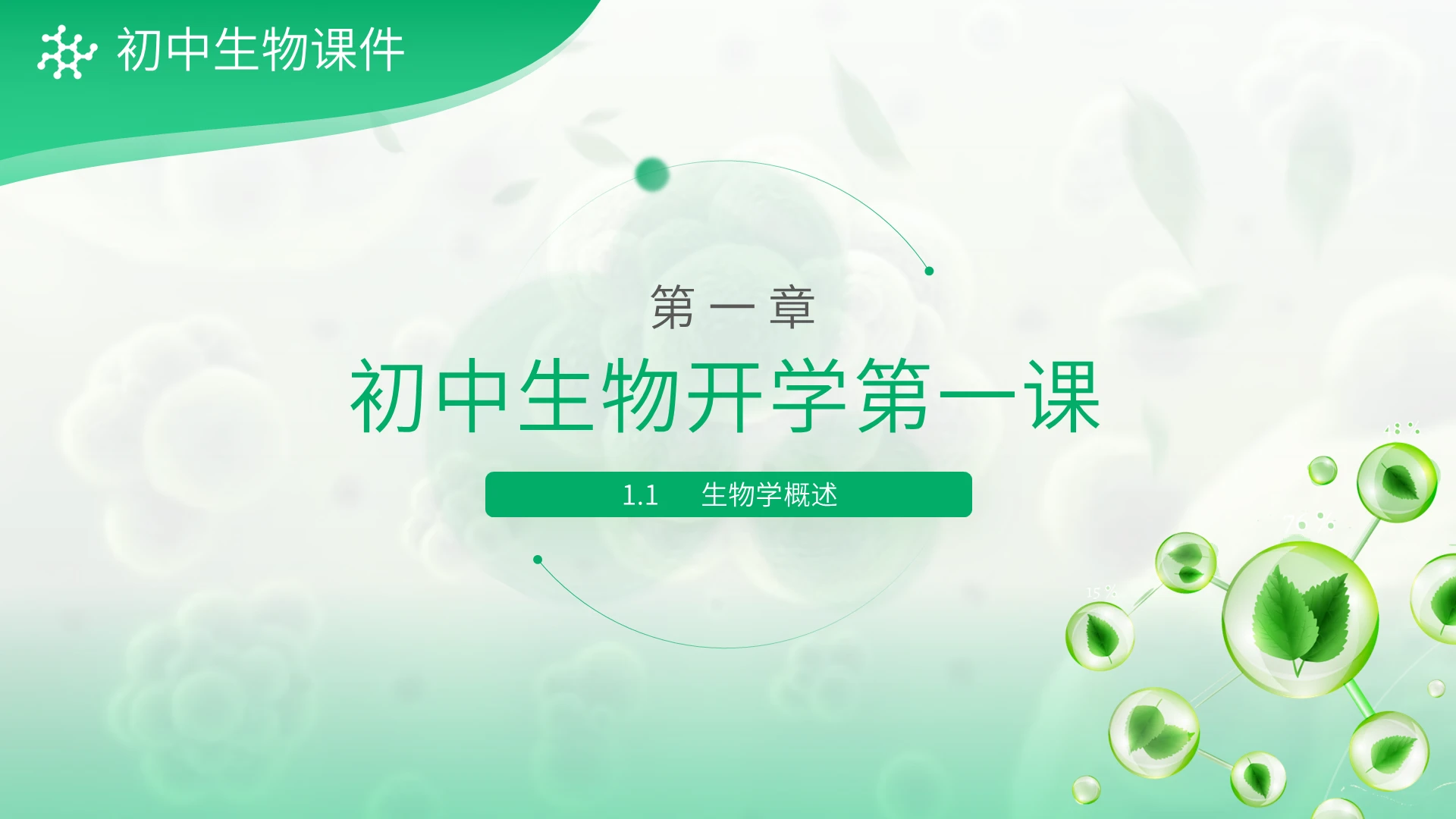 绿色清新卡通手绘初中生物第一课课件动态PPT模板开学季