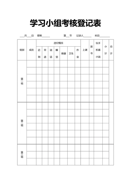 通用学习小组考核登记表